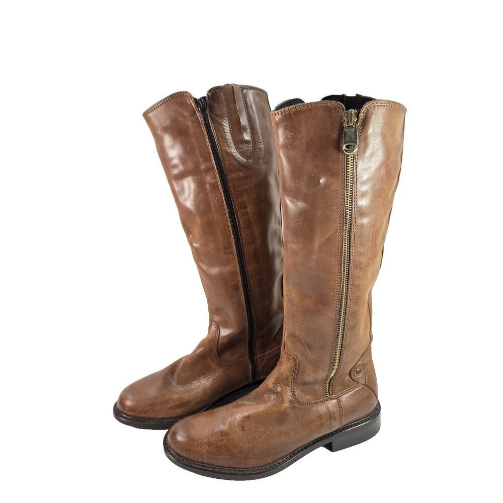 Greenwich Village Womens Tall Boots Size 36 Leather Zip Riding Campus Brown